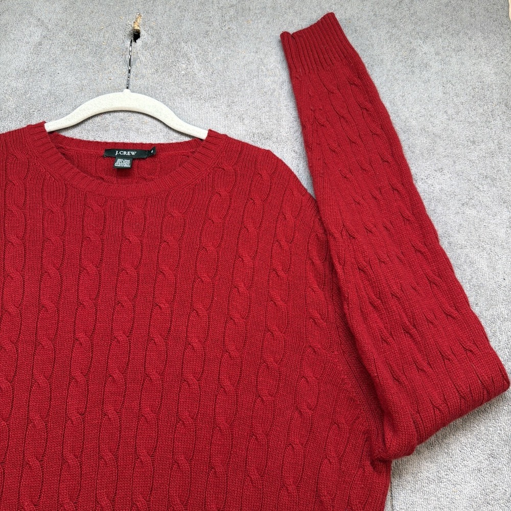 J.Crew Cable Knit Sweater Crewneck Wool Angora Cashmere Blend Xl Red